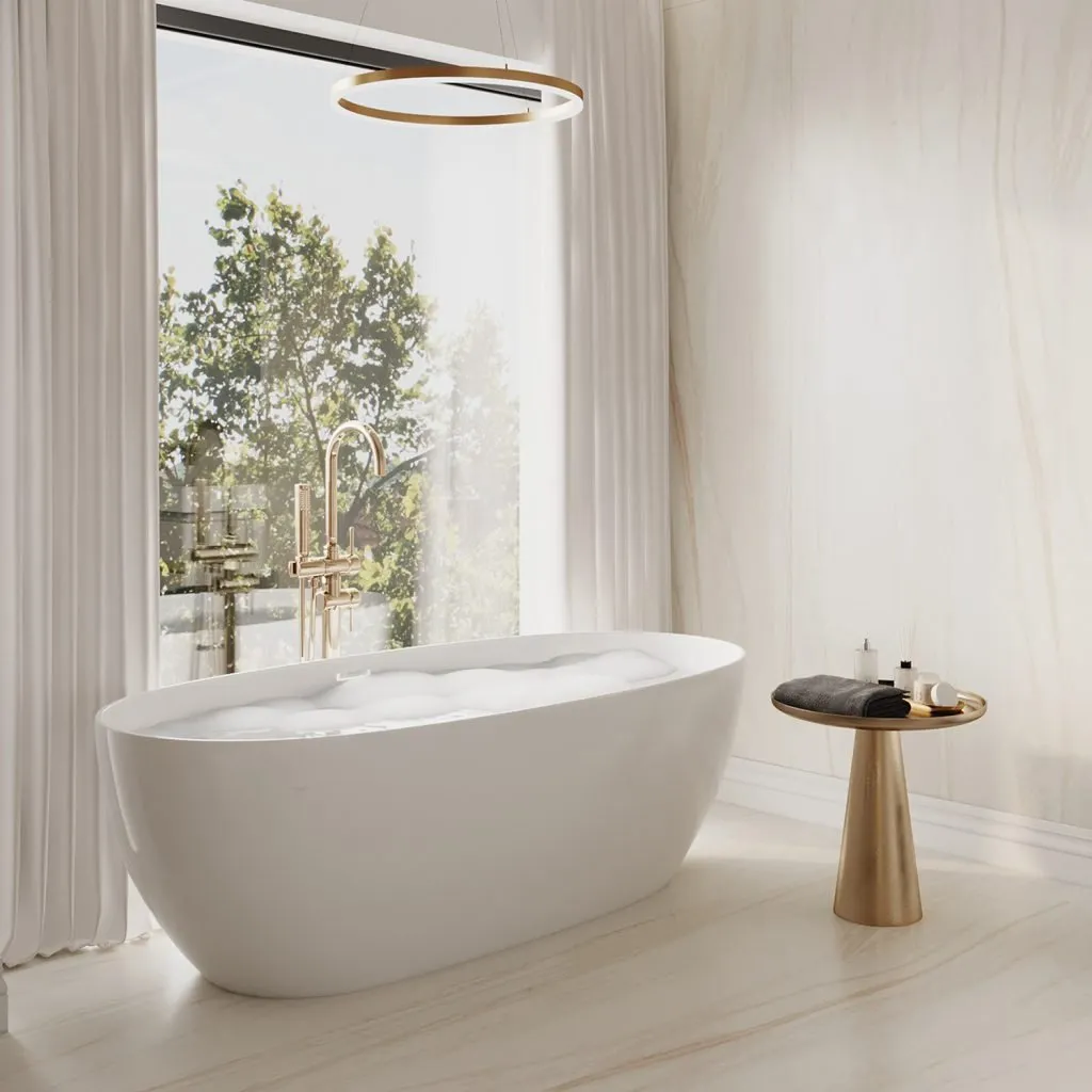 59" Freestanding Solid Stone Resin Bathtub (Goose-Egg)